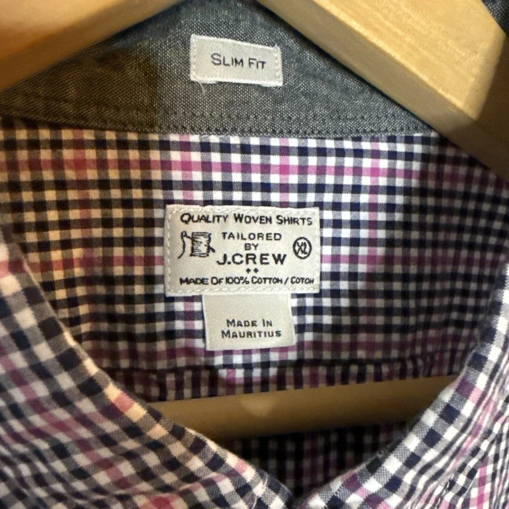 J Crew Mens Button Down Shirt Pink Black Check Slim‎ XL Corpcore Career Preppy